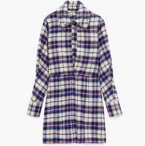 NWT ZARA Plaid Checkered Red Blue Dress